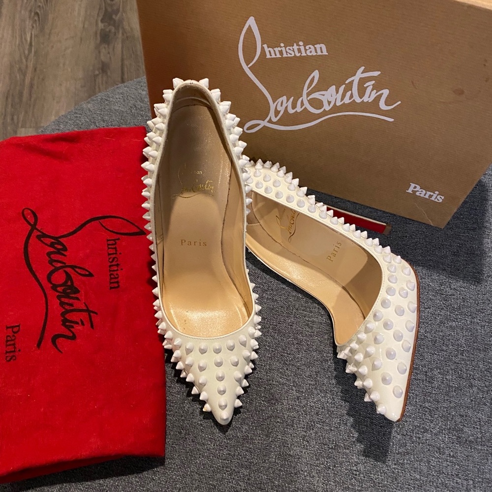 Christian Louboutin Pigalle Spikes 120 Patent Whit